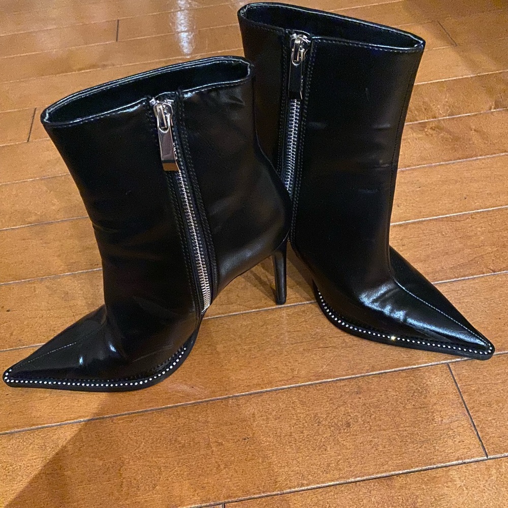 Zara black pointed leather heels with diamond sequins - size 37